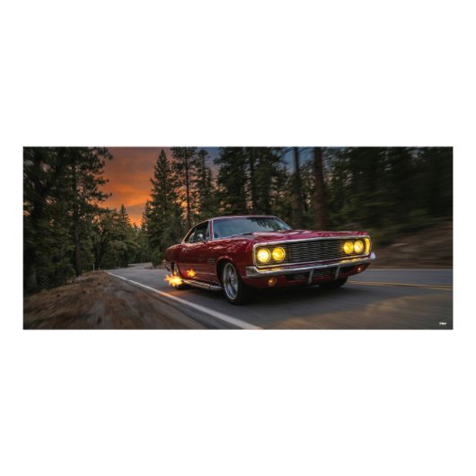 Oude auto op de weg foto afdruk (Voorkant)