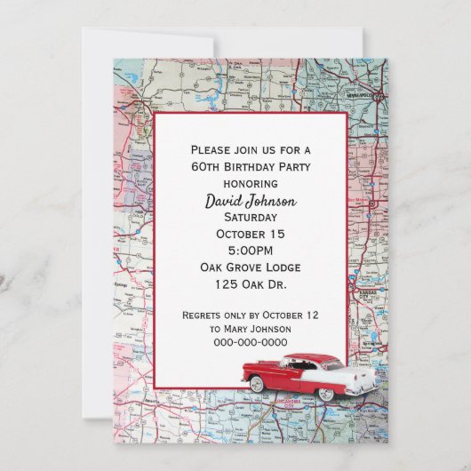 Oude auto op kaart 60e verjaardag (Voorkant)