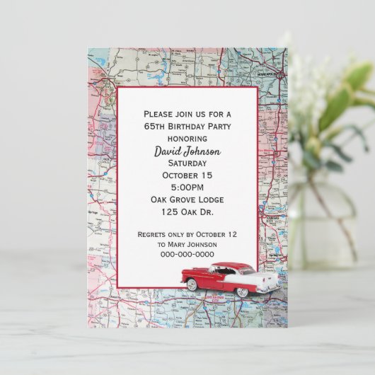 Oude auto op kaart 65e verjaardag (Staand voorkant)