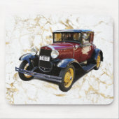 Oude auto op witte en gouden marmer muismat (Voorkant)