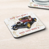 Oude auto op witte en goudmarmer, Jouw tekst Bier Onderzetter (Linkerzijde)