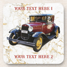 Oude auto op witte en goudmarmer, Jouw tekst Bier Onderzetter