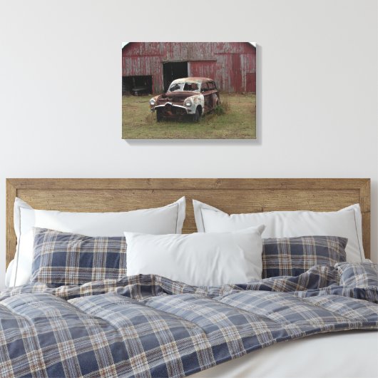 Oude auto, oude Barn Canvas Afdruk (Insitu (Slaapkamer))