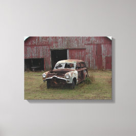 Oude auto, oude Barn Canvas Afdruk