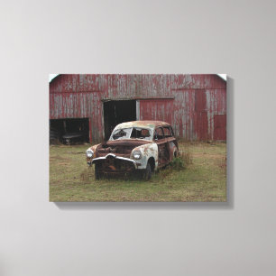 Oude auto, oude Barn Canvas Afdruk