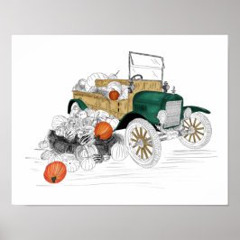 Oude auto pompoen oogst poster
