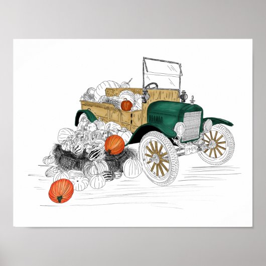 Oude auto pompoen oogst poster (Voorkant)