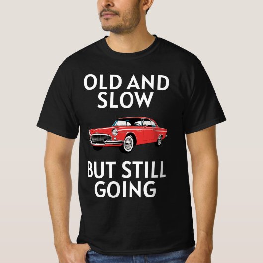 Oude auto rijdt nog t-shirt (Voorkant)