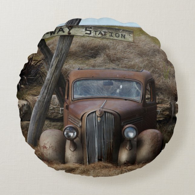 Oude auto rond kussen (Voorkant)