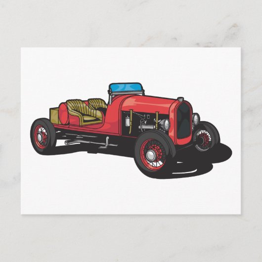 Oude auto (rood) briefkaart (Voorkant)