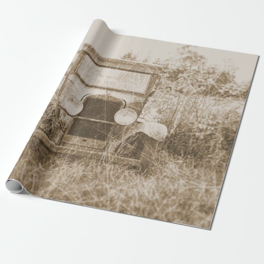 oude auto Sepia Antiek roestachtige textuur Cadeaupapier (Uitgerold)