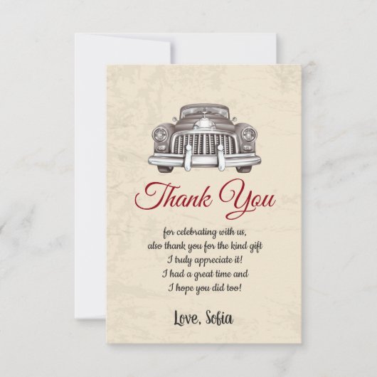 oude auto , verjaardag , baby shower , dank je kaa bedankkaart (Voorkant)