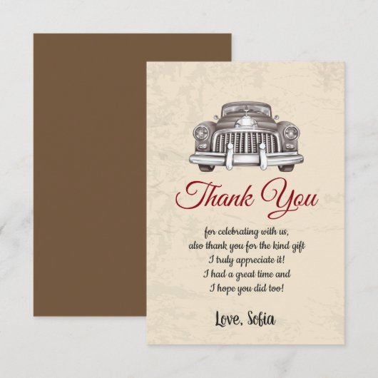 oude auto , verjaardag , baby shower , dank je kaa bedankkaart (Voorkant / Achterkant)