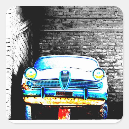 Oude auto vierkante sticker (Voorkant)