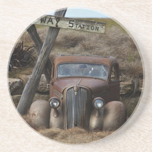 Oude auto zandsteen onderzetter (Voorkant)