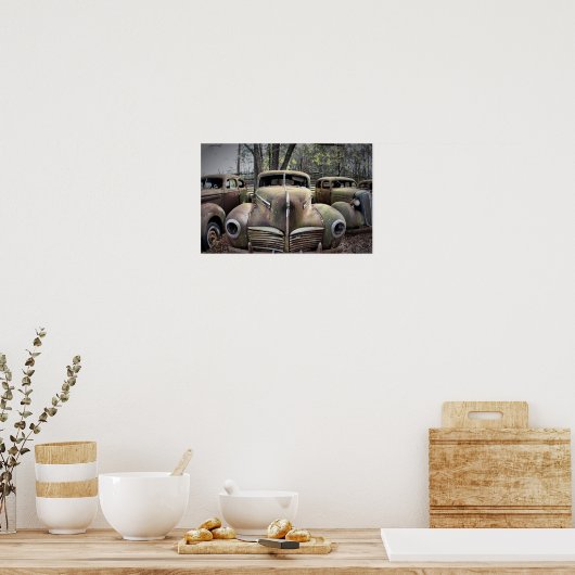 Oude auto's in HDR-fotografie Poster (Keuken)