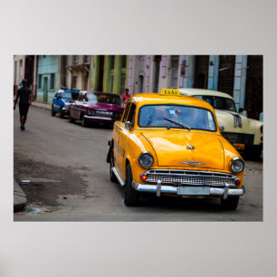 Oude auto's op de straten van Havana Poster