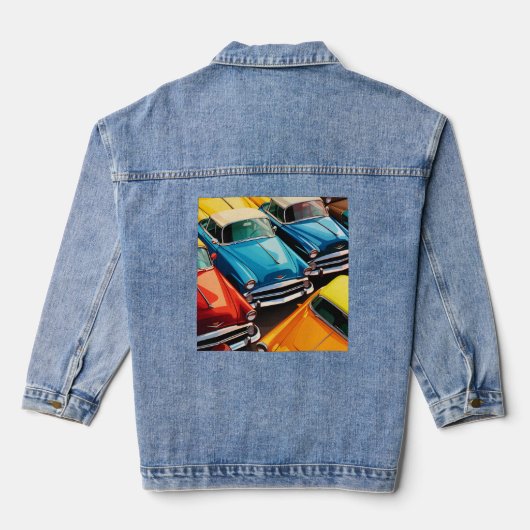 Oude auto's patroon denim jacket (Achterkant)