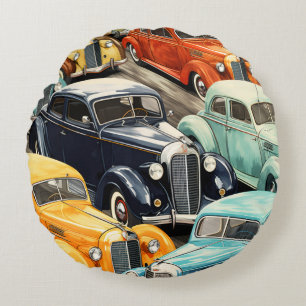 Oude auto's patroon rond kussen