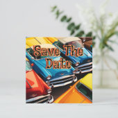 Oude auto's patroon save the date (Staand voorkant)