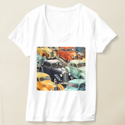 Oude Auto's Patroon T-shirt (Laagn)