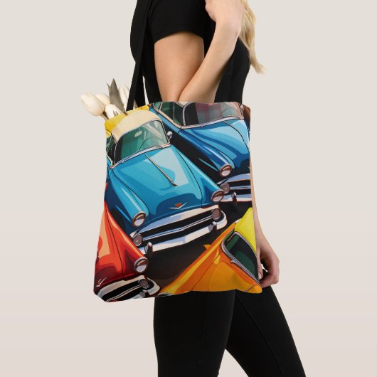Oude auto's patroon tote bag (Dichtbij)
