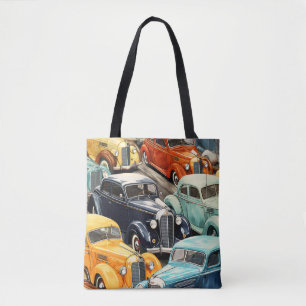 Oude auto's patroon tote bag