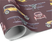 Oude auto's Vliegtuigen Dubbeldekkers Cadeaupapier (Rol Hoek)