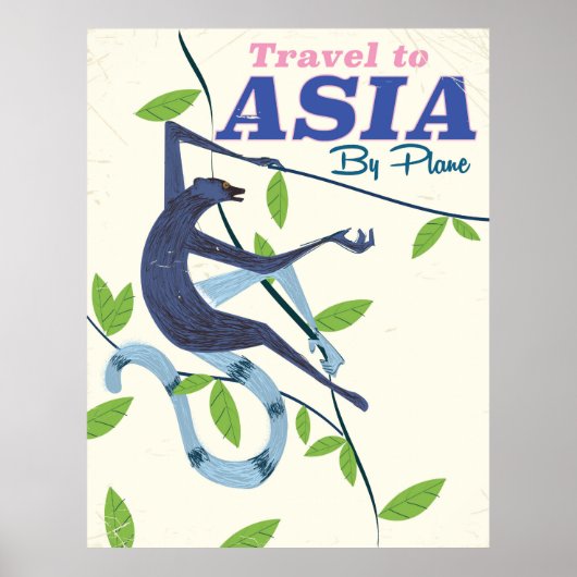 Oude Aziatische apen reisposter Poster (Voorkant)
