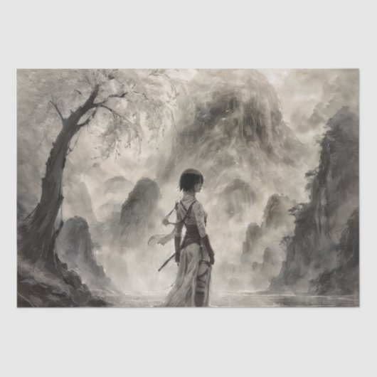 Oude Aziatische Vrouw Warrior - decoupage - Tissuepapier (Voorkant)