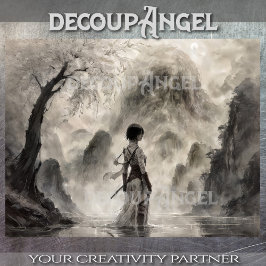 Oude Aziatische Vrouw Warrior - decoupage - Tissuepapier