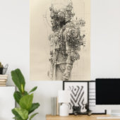 Oude Azteekse Tolteca God Pencil Sketch Poster (Thuiskantoor)