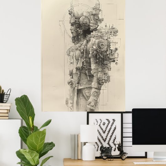 Oude Azteekse Tolteca God Pencil Sketch Poster (Thuiskantoor)