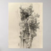 Oude Azteekse Tolteca God Pencil Sketch Poster (Voorkant)