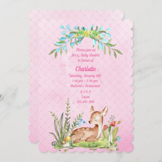 Oude babyschaap gezeten in gras roze uitnodiging (Voorkant / Achterkant)