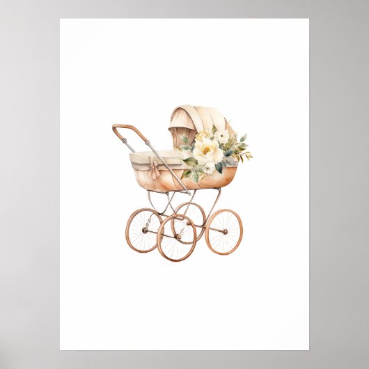 Oude babywagen met bloemboeket poster (Voorkant)