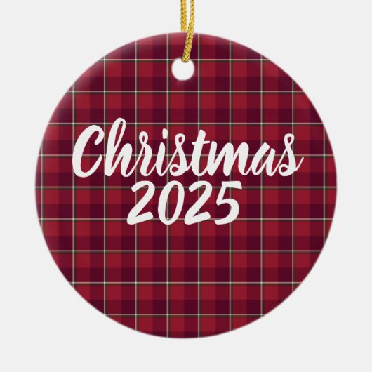 Oude Baksteen en Cab Sav Geruite Kerstmis 2025 Keramisch Ornament (Voorkant)