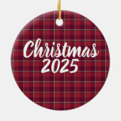 Oude Baksteen en Cab Sav Geruite Kerstmis 2025 Keramisch Ornament (Achterkant)