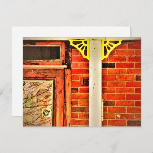 Oude bakstenen huis geel afgietsel boom reflecties briefkaart (Voorkant / Achterkant)