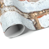 Oude  bakstenen wand met gestrooid wit gipsplaat cadeaupapier (Rol Hoek)