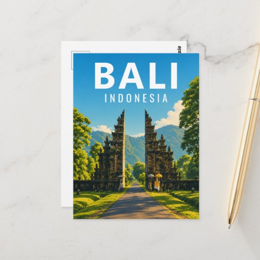 Oude Balinese ansichtkaart – Handara Gate Briefkaart (Voorkant / Achterkant in situ)