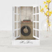 oude band schommel met schuur verjaardag kaart (Gele Bloem)