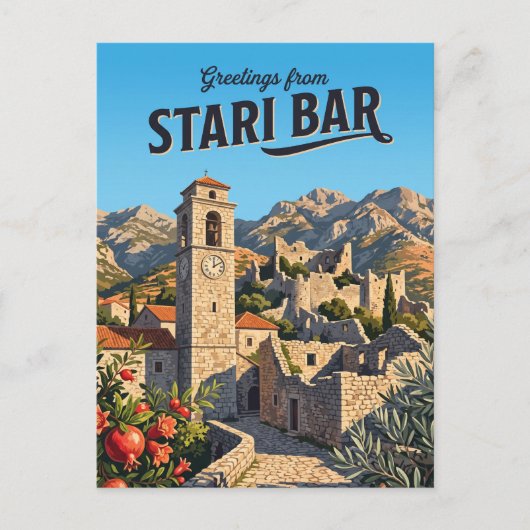 Oude Bar-vesting Montenegro Briefkaart (Voorkant)