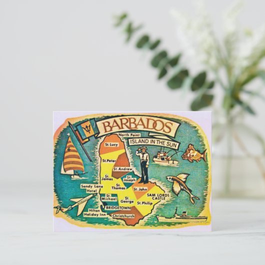 Oude Barbados Kaart Ansichtkaart (Staand voorkant)