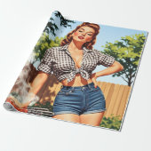 Oude Barbecue Pin-up Cadeaupapier (Uitgerold)