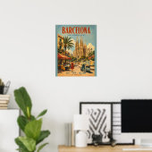 Oude Barcelone-reisposter met Middellandse Zee Poster (Thuiskantoor)