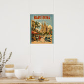 Oude Barcelone-reisposter met Middellandse Zee Poster (Keuken)