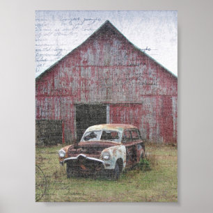 Oude Barn en Verlaten auto Poster