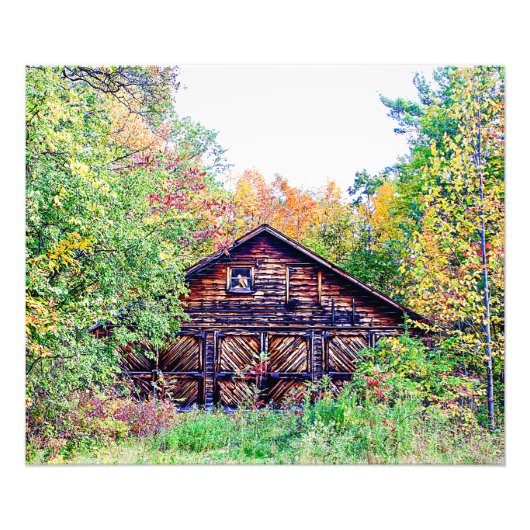 Oude Barn in de Herfst Foto Afdruk (Voorkant)