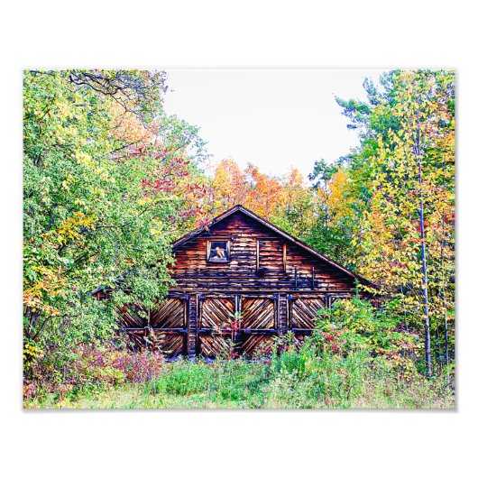 Oude Barn in de Herfst Foto Afdruk (Voorkant)